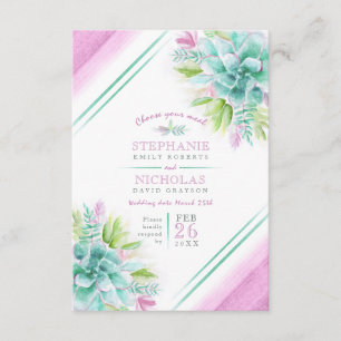 Wedding meal choice succulent pink green wedding enclosure card