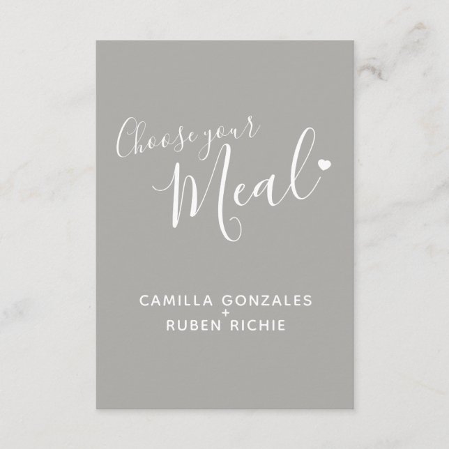 Wedding meal option script text grey enclosure card (Front)