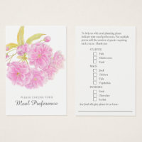 Wedding meal preference pink floral cards