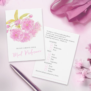 Wedding meal preference pink floral cards