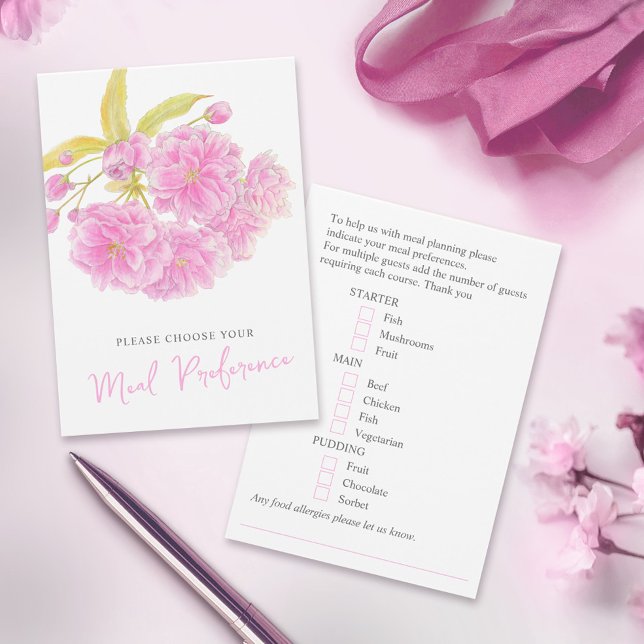 Wedding meal preference pink floral cards (Creator Uploaded)