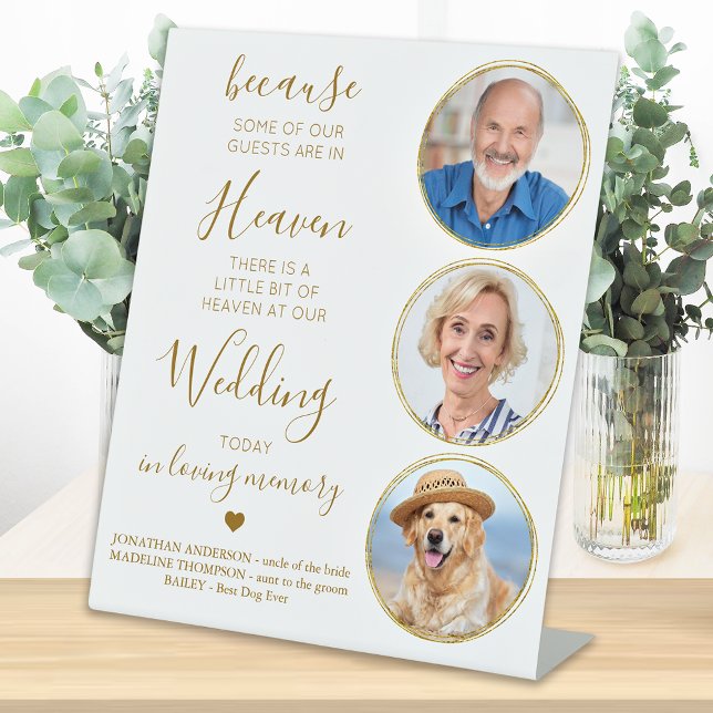 Wedding Memorial Custom Gold 3 Photo Heaven Poem Pedestal Sign (Creator Uploaded)