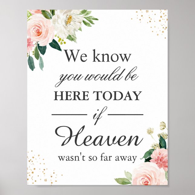 Wedding Memorial Sign Blush Floral Gold Glitters (Front)