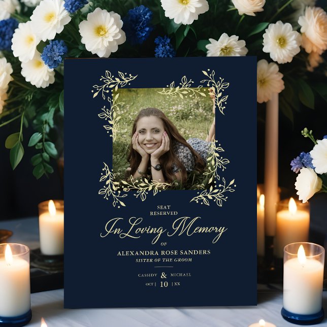 Wedding Memorial Table Hand Lettered Flourish Pedestal Sign (Wedding Memorial Table Hand Lettered Elegant Flourish in Navy Blue.)
