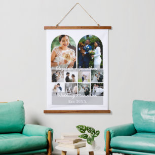 Wedding Memories 10 Photo Collage Couple Template Hanging Tapestry