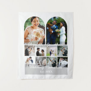 Wedding Memories 10 Photo Collage Couple Template Tapestry