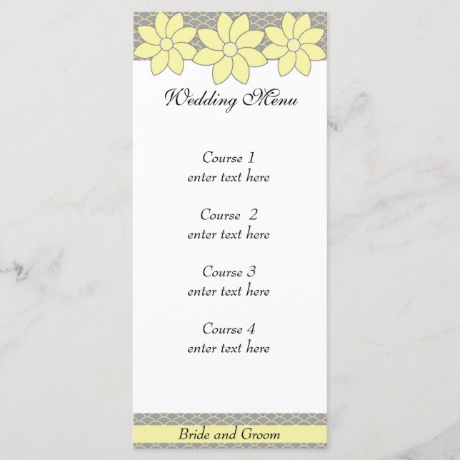 Wedding Menu 1 Yellow and Grey Floral (Front)