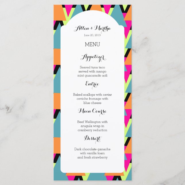 Wedding Menu 80's Style Geometric Pattern (Front)