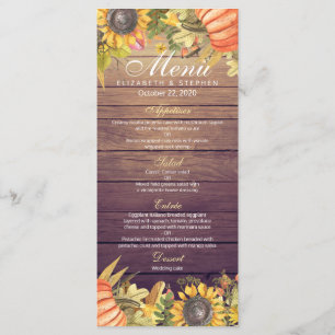 Wedding Menu Autumn Maple Leaves Pumpkin Sunflower