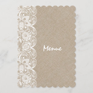 Wedding Menu Beige Linen White Vintage Lace