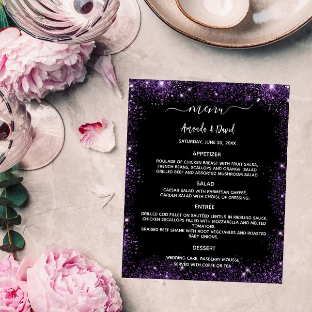 Wedding Menu black purple sparkles (Creator Uploaded)