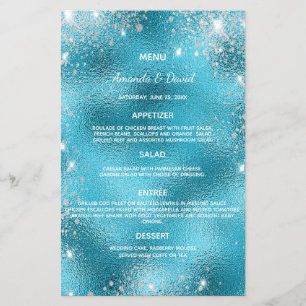 Wedding Menu blue metallic glitter dust elegant