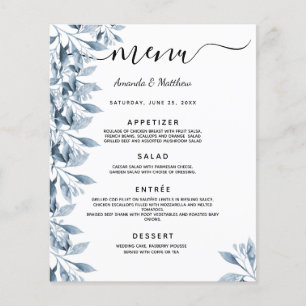 Wedding Menu blue white botanical florals
