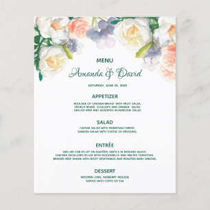 Wedding Menu blush florals blue