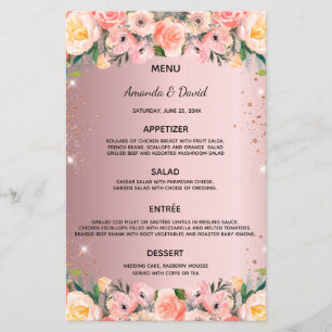 Wedding Menu blush pink floral glitter dusty rose