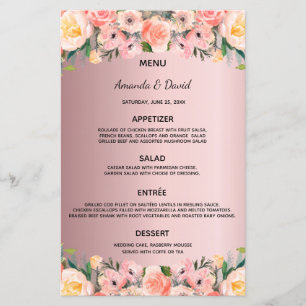 Wedding Menu blush pink florals dusty rose
