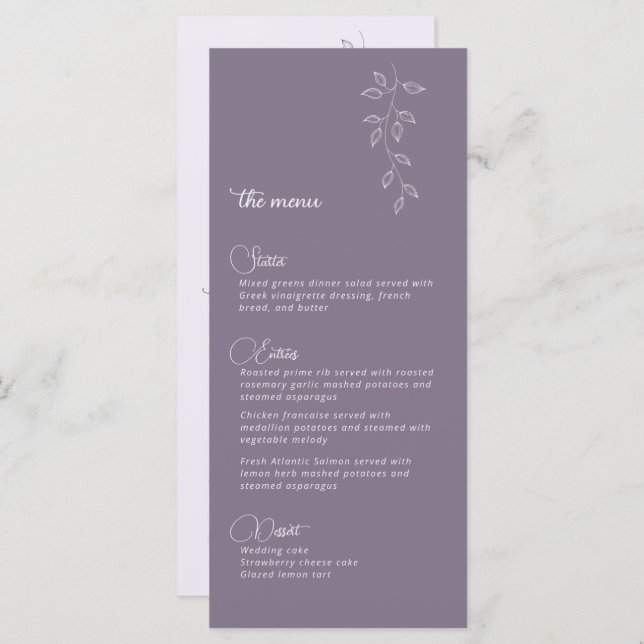Wedding Menu Botanical & Vintage Violet  (Front/Back)
