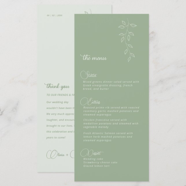 Wedding Menu Botanicals & Sage Green (Front/Back)