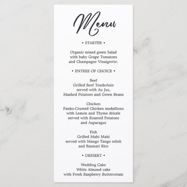 Wedding Menu  - Bridal Shower Menu - French (Front)