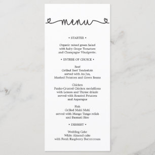 Wedding Menu - Bridal Shower Menu - Hearts
