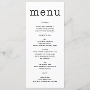 Wedding Menu - Bridal Shower Menu - Type