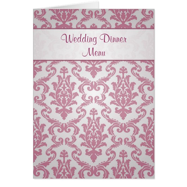 Wedding Menu card -  Damask dark pink (Front)