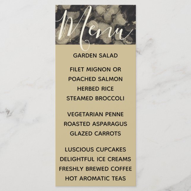 Wedding Menu Card Elegant Gold and Black (Front)