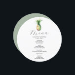 Wedding Menu Card Tropical Pineapple<br><div class="desc">This wedding menu card features a simple watercolor pineapple. The card reverses to a complimentary sage green colour. Use the template fields to DIY your personalised details. The elegant round design is a charming choice for destination weddings. To see more custom wedding dinner menus and ideas like this visit www.zazzle.com/dotellabelle...</div>