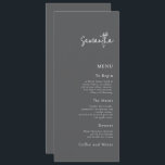 Wedding Menu Card with Guest Name Grey<br><div class="desc">Wedding Menu Card with Guest Name Grey. Available digitally and printed. A great alternative to place cards at your wedding or rehearsal dinner, with your guest's name on their menu. This modern design is easy to personalise with your guest name and menu details. You can also change text and background...</div>