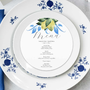 Wedding Menu Cards Blue and Yellow Lemons