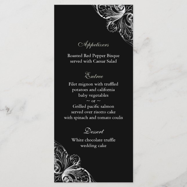 Wedding Menu Cards Elegant Monogram Black White (Front)