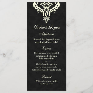Wedding Menu Cards Formal Black Cream Suede