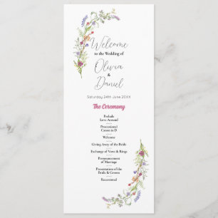 Wedding Menu Ceremony Wildflowers Floral 