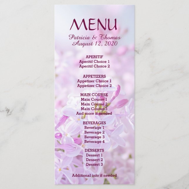 Wedding Menu customisable (Front)