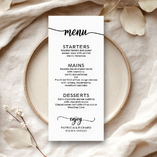 Wedding Menu Elegant Calligraphy  Black and White