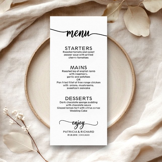 Wedding Menu Elegant Calligraphy  Black and White (Creator Uploaded)