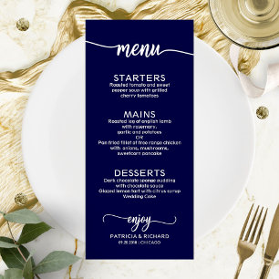 Wedding Menu Elegant Calligraphy  Navy Blue
