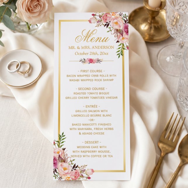 Wedding Menu Elegant Chic Gold Frame Floral (Creator Uploaded)