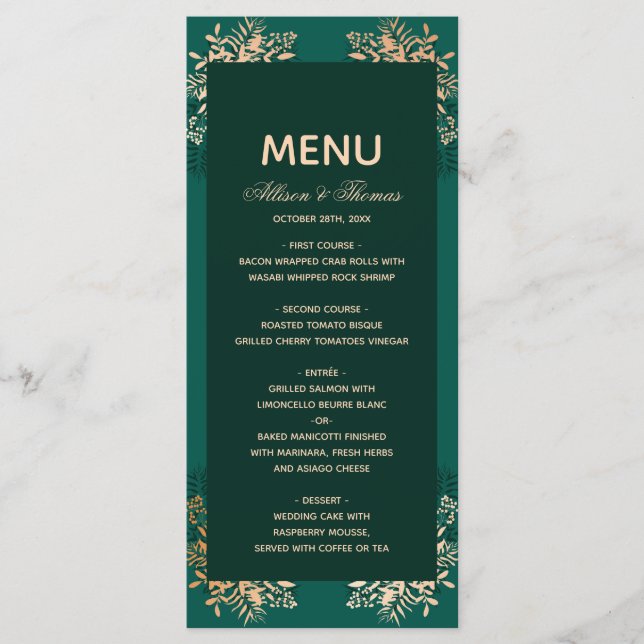 Wedding Menu Emerald gold herb (Front)