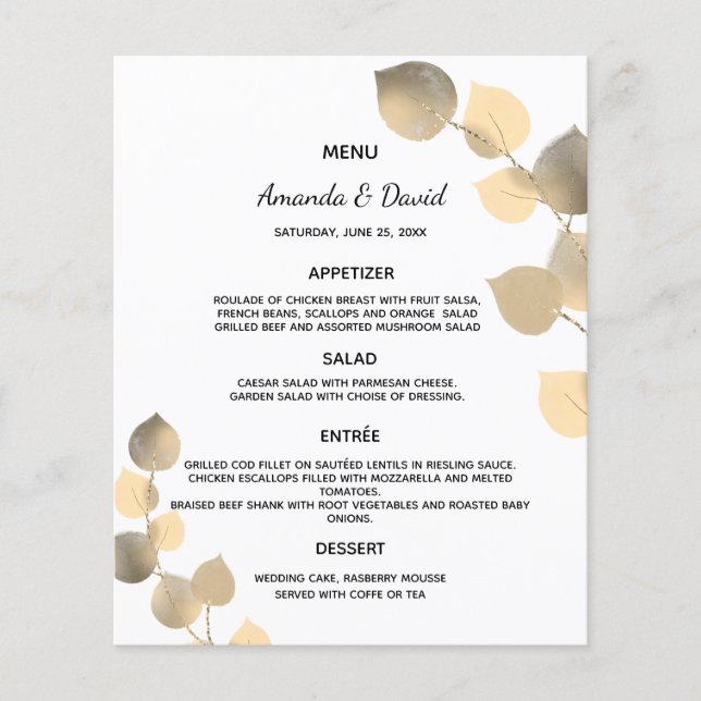 Wedding Menu eucalyptus golden botanical (Front)