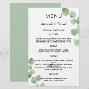 Wedding Menu eucalyptus greenery botanical