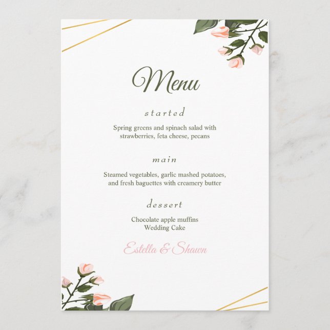 Wedding Menu Floral Wedding Menu Modern Wedding  (Front)