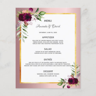 Wedding Menu florals burgundy dusty rose elegant