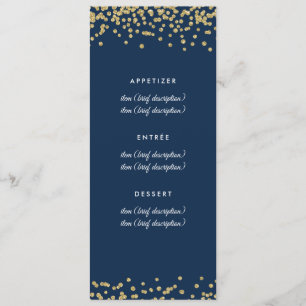 Wedding Menu Gold Faux Glitter Confetti Navy Blue