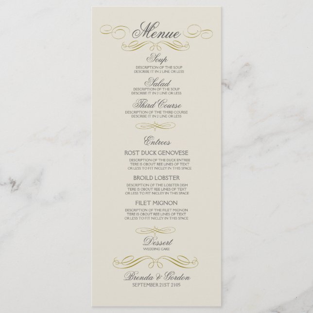 Wedding Menu Gold Frame & Off White Background (Front)
