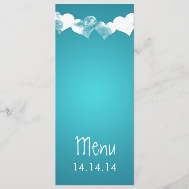 Wedding Menu Grunge Hearts Turquoise (Front)