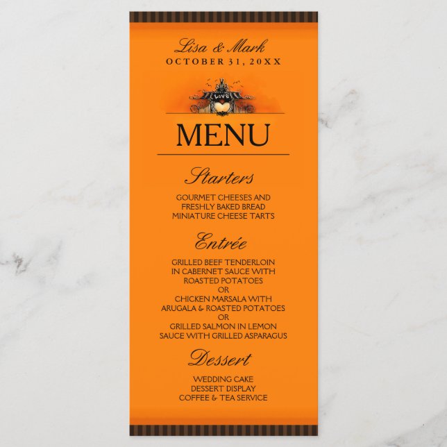 Wedding Menu Halloween Orange & Black LOVE (Front)