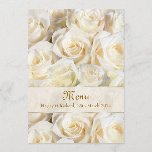 Wedding Menu Invitation card with white-cream rose (Front)
