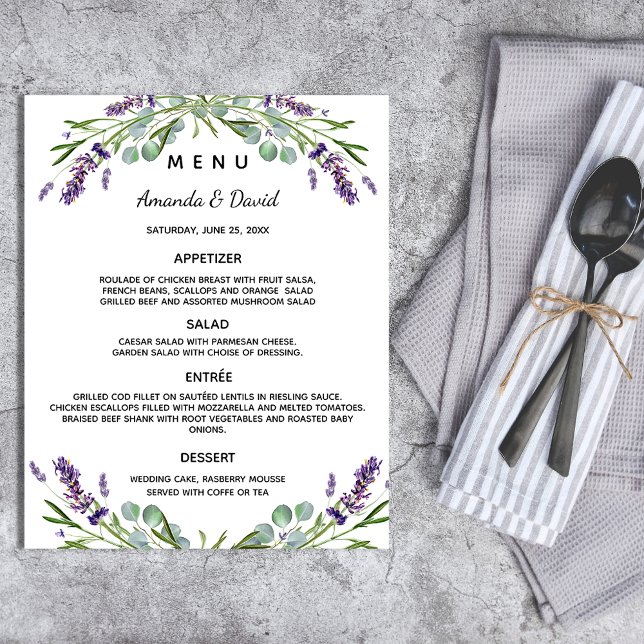 Wedding Menu lavender eucalyptus greenery budget (Creator Uploaded)