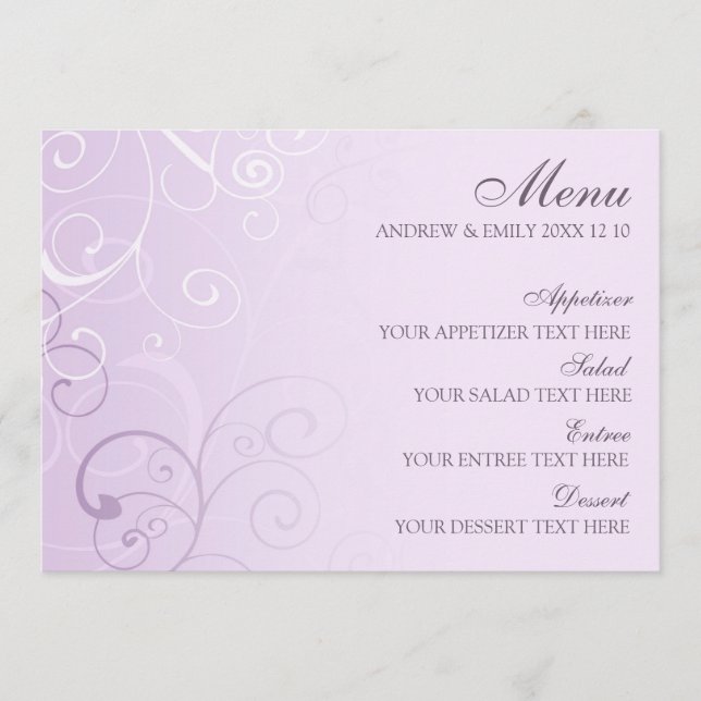 Wedding Menu Lavender Swirls (Front)